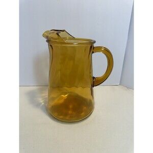 Vintage Mid Century Modern Amber Glass Pitcher 8"